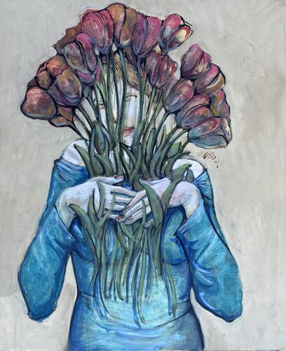 Femme tulipes van Jean-Pierre Ceytaire, Schilderij te koop op Singulart
