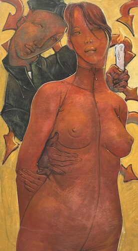Femme rouge, curé bougie von Jean-Pierre Ceytaire, Malerei kaufen auf Singulart
