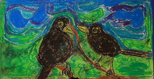 Les merles moqueurs by Isa Sator, Drawing for Sale on Singulart