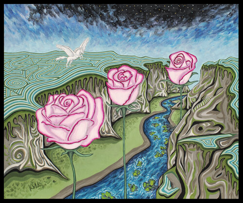 "Deliverance of roses. Flight through the northern land" de Camila Mejía, Pintura a la venta en Singulart
