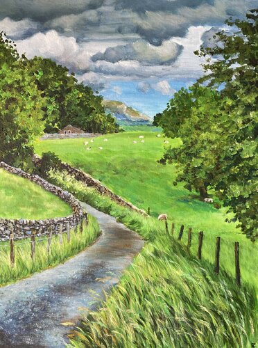 Across the emerald fields par Elena Balla, Peinture en vente sur Singulart