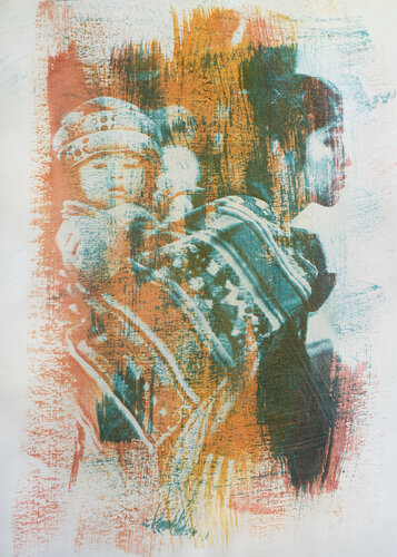 Inca Girl with a Child - casein print by Dorota Bronikowska, Print for Sale on Singulart