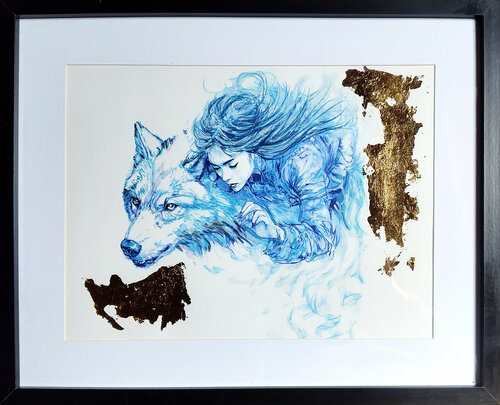 Apprivoiser le loup - Pile ou face by Julie Balsaux, Drawing for Sale on Singulart