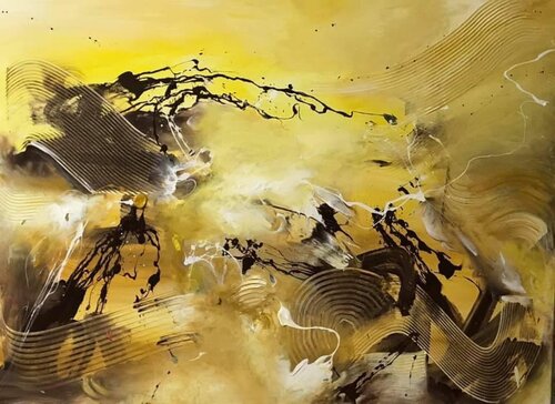 Goldene Schwingungen by Ibrahim Mahran, Painting for Sale on Singulart