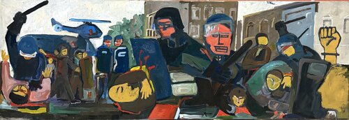 Manifestazione studentesca by Pier Fortunato Bottan, Painting for Sale on Singulart