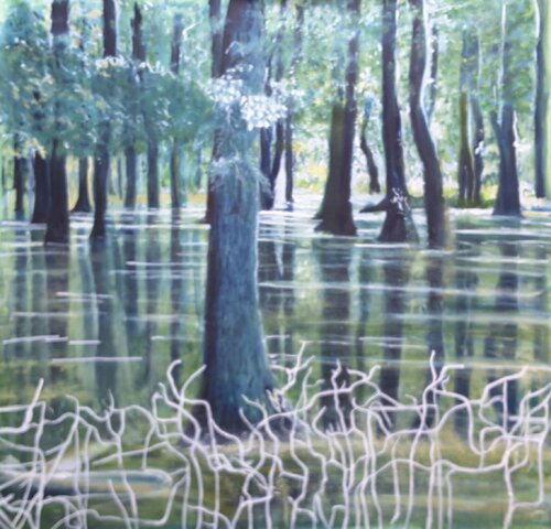Arbres pieds dans l'eau par Annie Darmon Tetart, Peinture en vente sur Singulart