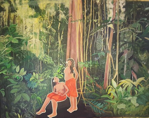 Jeunes filles dans la jungle par Annie Darmon Tetart, Peinture en vente sur Singulart