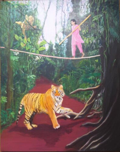 Funambulisme dangereux par Annie Darmon Tetart, Peinture en vente sur Singulart
