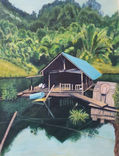 Maison flottante par Annie Darmon Tetart, Peinture en vente sur Singulart