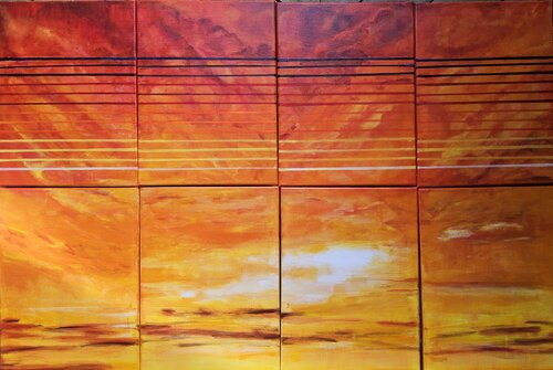 Ciel rouge d'Okinawa -polyptique en 8 parties by Annie Darmon Tetart, 絵画 for Sale on Singulart