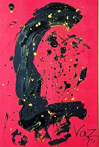 Black arc on red by Adolfo Vázquez Burgos, 絵画 for Sale on Singulart