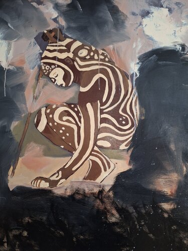 My friend, the pygmy di Gabriele Knospe, Pittura in vendita su Singulart