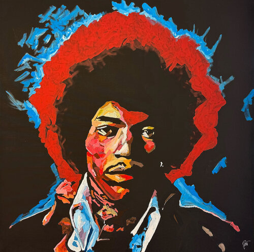 Jimi Hendrix a colori acrilico su tela di Fabio Guzzano, Pittura in vendita su Singulart