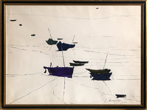 Boat Silhouettes by Emile Rampelberg, 종이 for Sale on Singulart