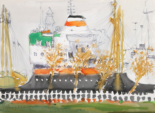Wharf by Emile Rampelberg, 종이 for Sale on Singulart