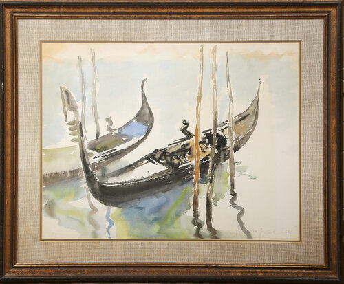 Docked Gondolas by Emile Rampelberg, 종이 for Sale on Singulart