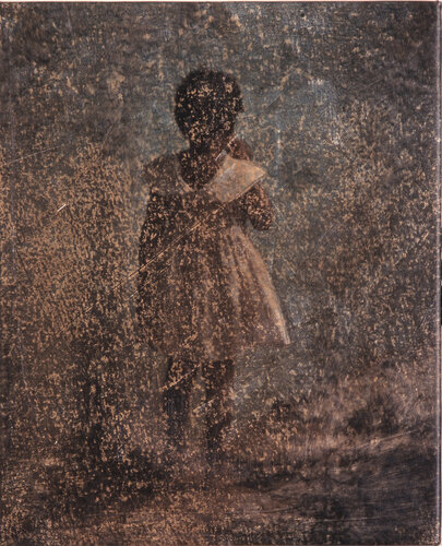 081 NIÑA EN PARED SIN AMIGO (GIRL ON WALL WITHOUT A FRIEND) van ENRIC AROMI-MASRIERA, Schilderij te koop op Singulart