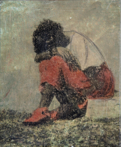 082 MEDITACION INFANTIL (CHILDREN'S MEDITATION) by ENRIC AROMI-MASRIERA, 油畫 for Sale on Singulart