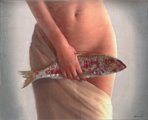 106 LA VIERGE ET LE ROUGET van ENRIC AROMI-MASRIERA, Schilderij te koop op Singulart