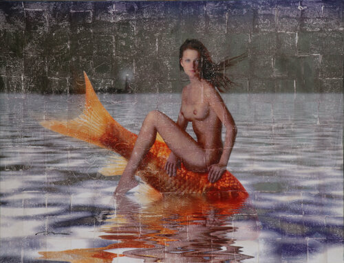 541 NIGHT MERMAID RIDING THE HORSEFISH van ENRIC AROMI-MASRIERA, Schilderij te koop op Singulart