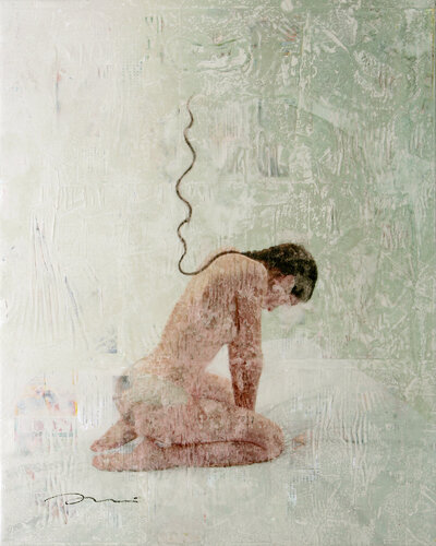 980 WOMAN ON BED WITH A GRAVITATIONAL PONYTAIL par ENRIC AROMI-MASRIERA, Peinture en vente sur Singulart