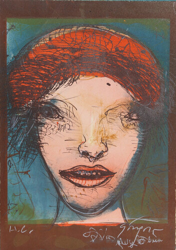 Portrait of a Woman with Red Hat by Leonel Góngora, 인쇄 for Sale on Singulart