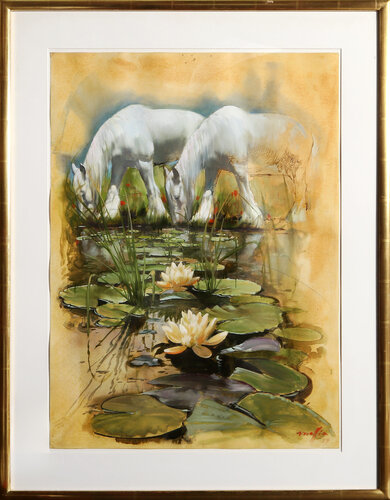 Two White Horses de Daniel Maffia, Obra en papel a la venta en Singulart