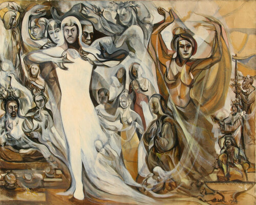 Figures with Dancing Nude (4) van John F. Leonard, Schilderij te koop op Singulart