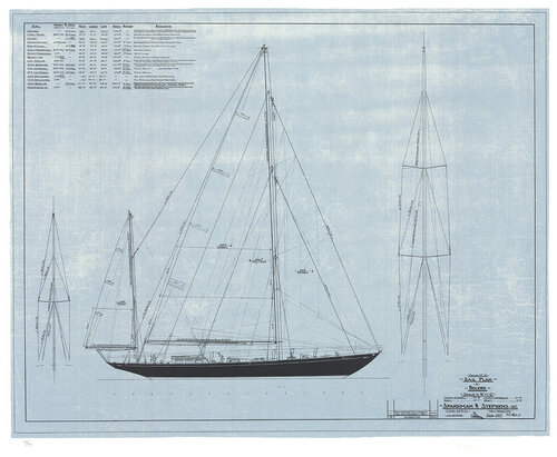 Bolero: Sail Plan, 1949 by Olin Stephens, 인쇄 for Sale on Singulart
