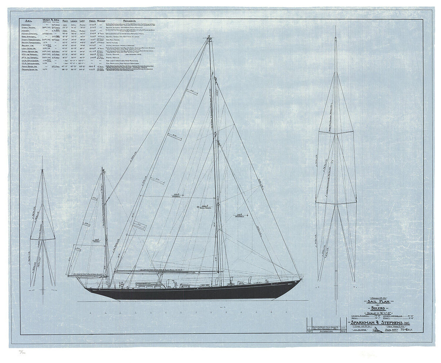 Bolero: Sail Plan, 1949 Olin Stephens