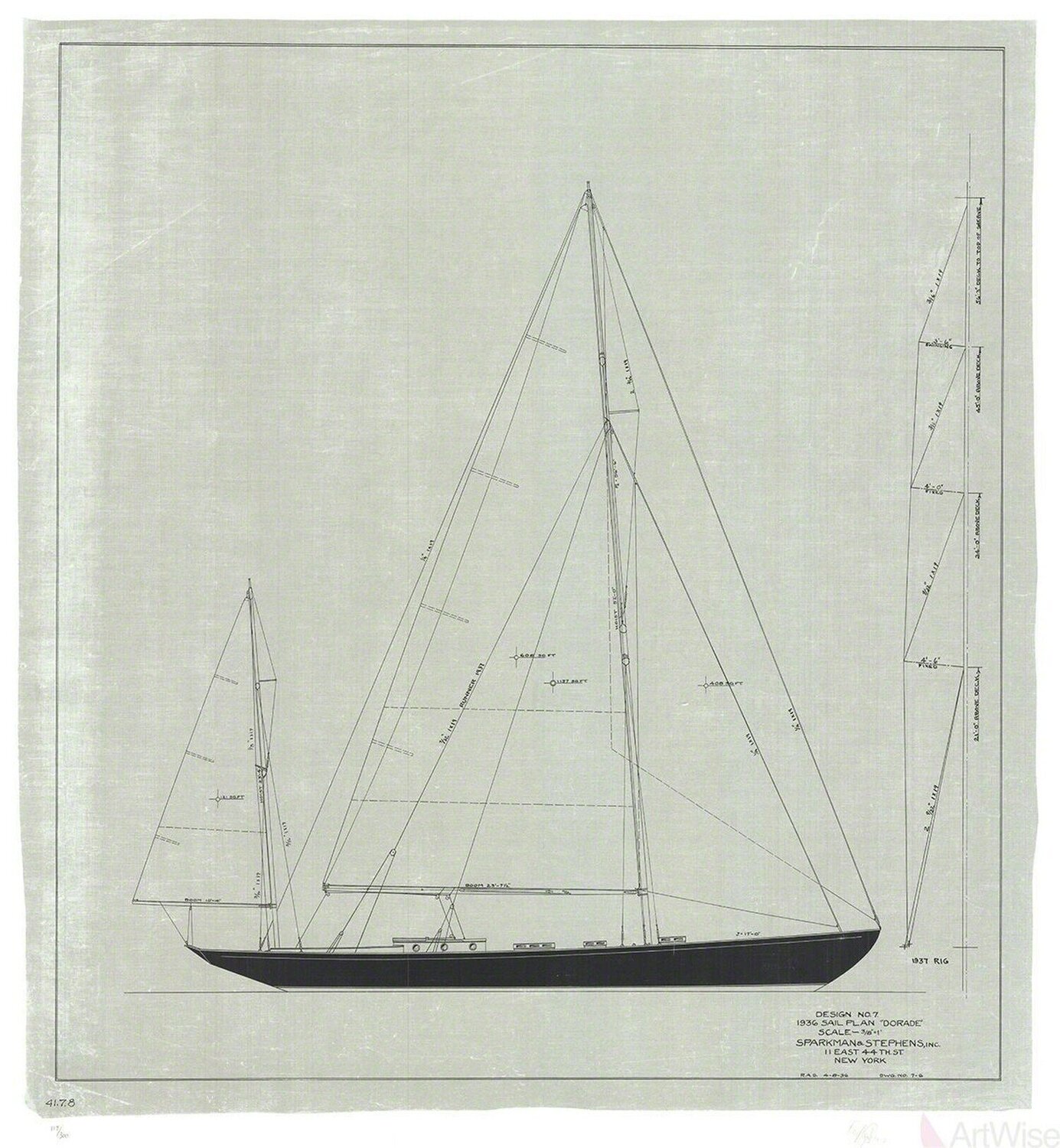Dorade: Sail Plan, 1936 Olin Stephens
