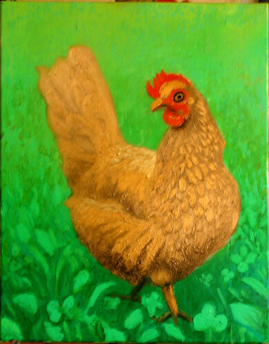 Poule doré par JIri Hanibal, Peinture en vente sur Singulart