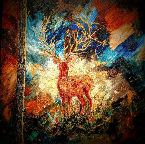 GOLDEN STAG par Sonali Sihi, Peinture en vente sur Singulart