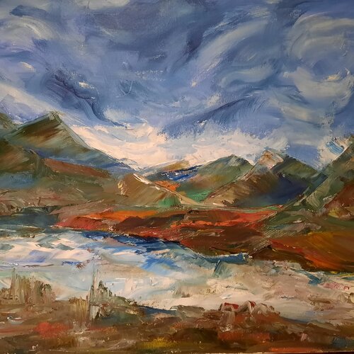 Mountains at sunset by Adela Stoian, Painting for Sale on Singulart