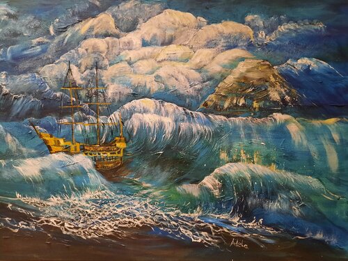 BOAT IN THE OCEAN by Adela Stoian, Painting for Sale on Singulart