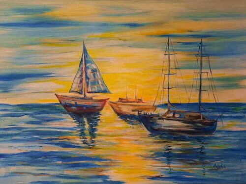 BOATS by Adela Stoian, Painting for Sale on Singulart