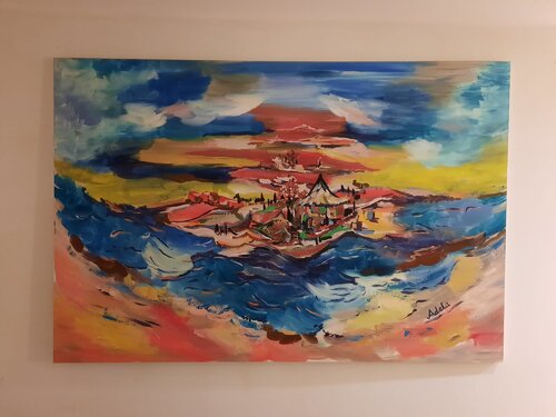 Village nearly river van Adela Stoian, Schilderij te koop op Singulart
