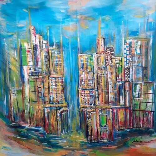 The city at dawn by Adela Stoian, 絵画 for Sale on Singulart