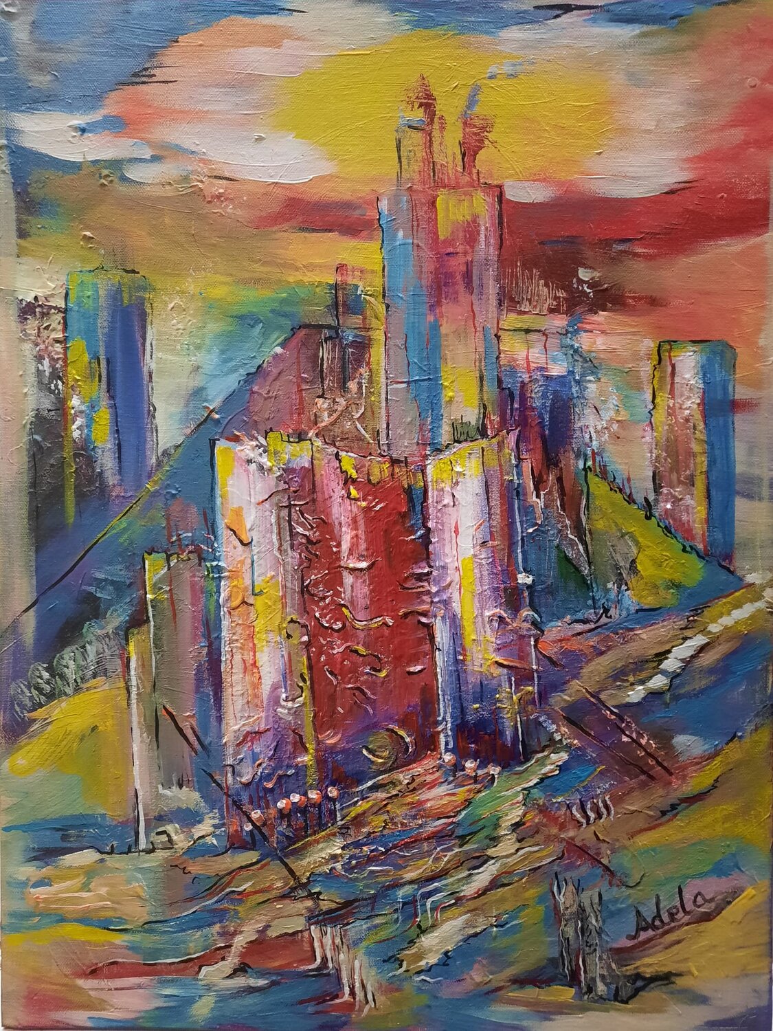 THE DISTANT CASTLE Adela Stoian Peinture originale à vendre