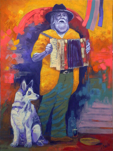 Old Accordeonist di Igor Cvacho, Pittura in vendita su Singulart
