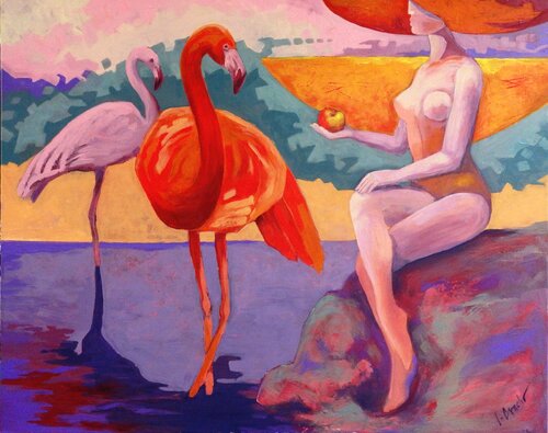 Susanne and the birds van Igor Cvacho, Schilderij te koop op Singulart