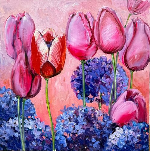 A Dance of  Tulips and Hydrangeas by Lana Popova, Painting for Sale on Singulart