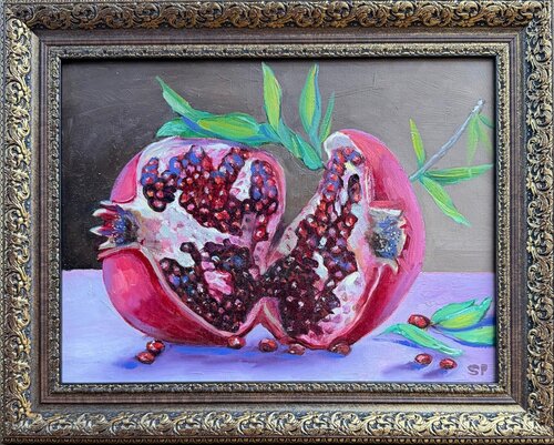 Pomegranate with ruby seeds by Lana Popova, Painting for Sale on Singulart
