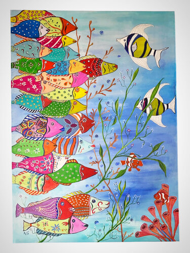 Les poissons au paradis by Anne Pierre, Painting for Sale on Singulart