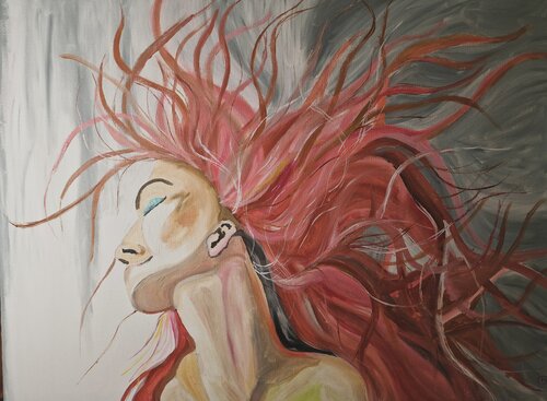 Frau mit roten Haaren im Wind by Kerstin Cornely, 회화 for Sale on Singulart