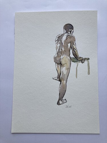 Manu standing from the back von John Rabou, Werk auf Papier kaufen auf Singulart