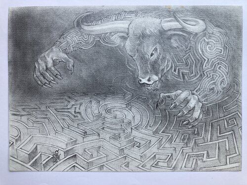 Conceptsketch for "Theseus enters the Labyrinth" by John Rabou, Work on Paper for Sale on Singulart