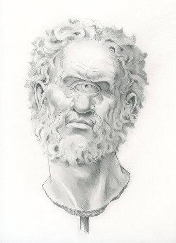 Portret cycloop Polyphemos di John Rabou, Opera su carta in vendita su Singulart