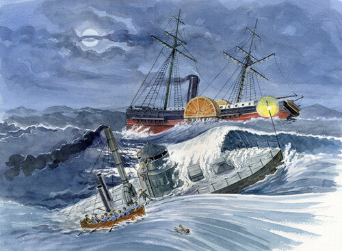 The shipwreck of the monitor in 1862 by John Rabou, Work on Paper for Sale on Singulart