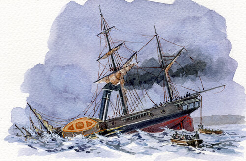 The shipwreck of HSS Birkenhead in 1852 by John Rabou, Work on Paper for Sale on Singulart